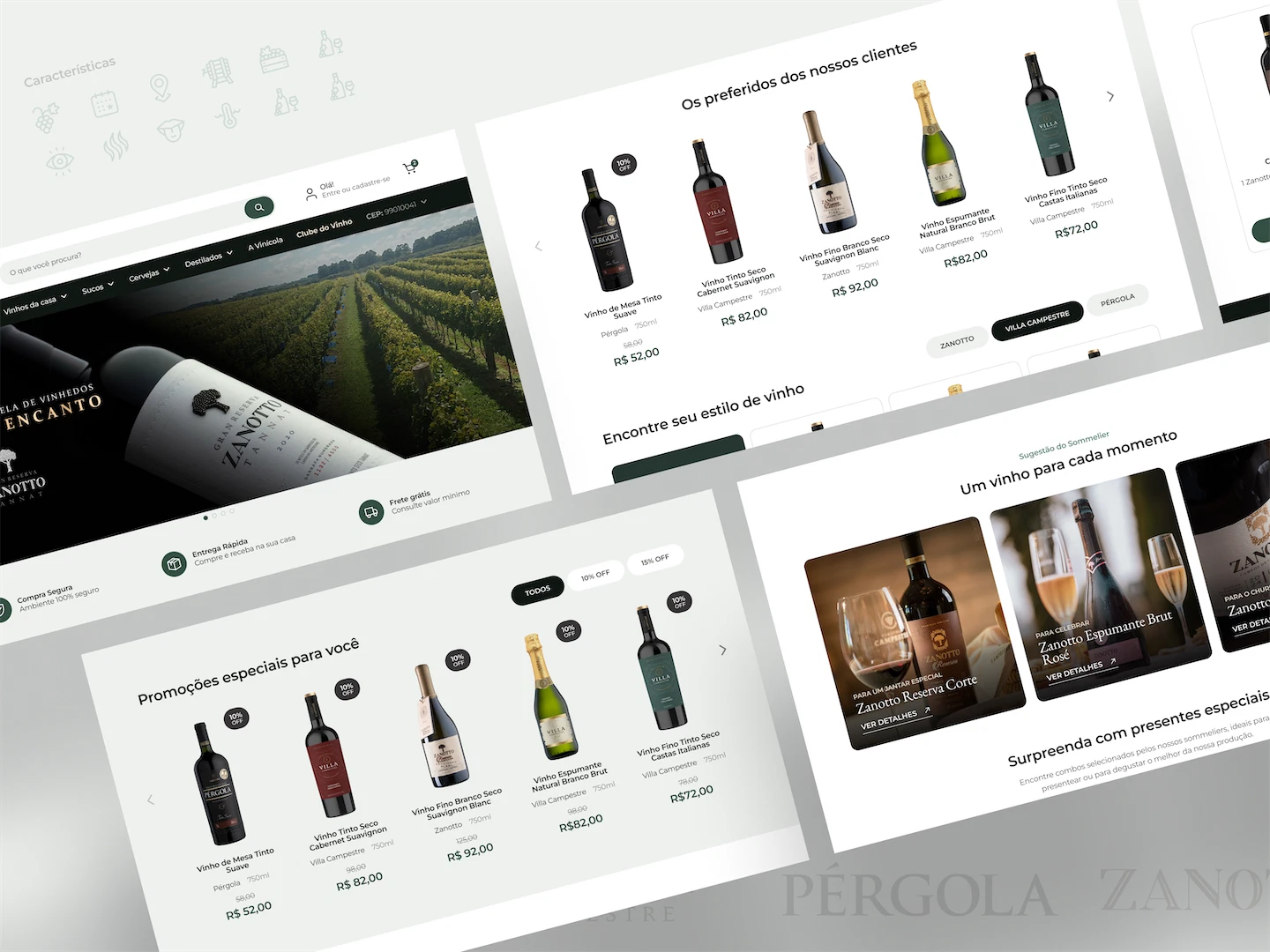 Telas do e-commerce da Vinícola Campestre